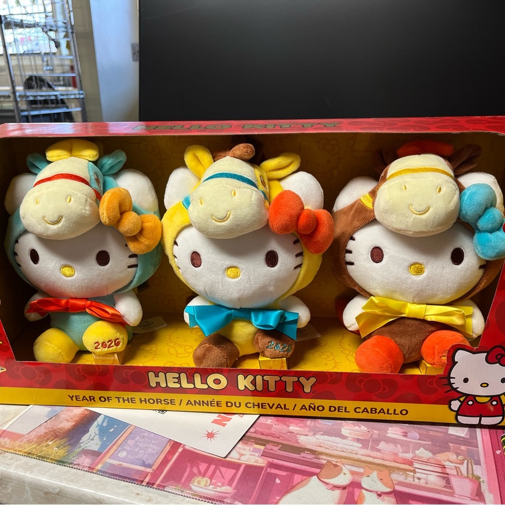 Hello Kitty Year of the Horse Plush Trio - Red, Yellow, Blue